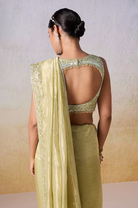 Mirroir Green Viscose, Silk Sequins, Beads Floral Embroidered Border Saree With Blouse at Aza Fashions Mirroir_Green Viscose, Silk Sequins, Beads Floral Embroidered Border Saree With Blouse _at_Aza_Fashions