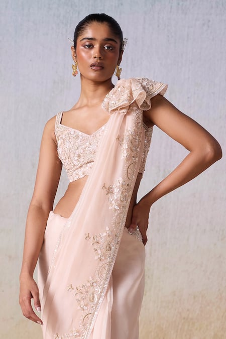 Mirroir Pink Viscose, Organza Floral Paisley Embroidered Border Saree With Blouse at Aza Fashions Mirroir_Pink Viscose, Organza Floral Paisley Embroidered Border Saree With Blouse _at_Aza_Fashions