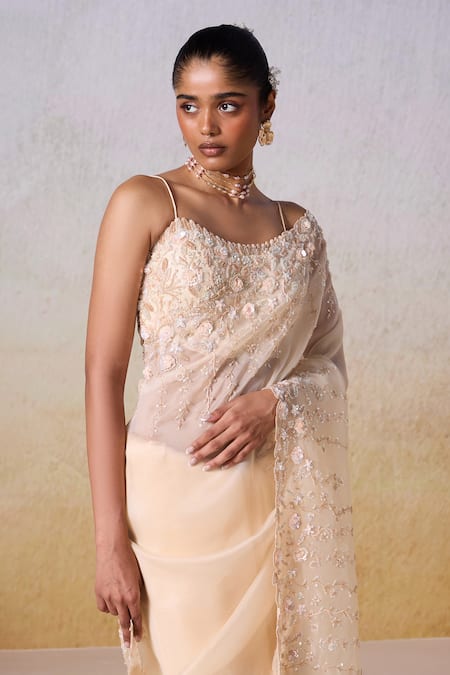 Shop Mirroir Pink Viscose, Organza Sequins, Floral Vine Embroidered Border Saree With Blouse Online at Aza Fashions Shop_Mirroir_Pink Viscose, Organza Sequins, Floral Vine Embroidered Border Saree With Blouse _Online_at_Aza_Fashions