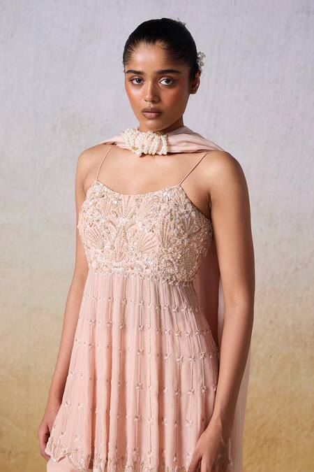 Buy_Mirroir_Pink Net, Viscose, Organza Sequins, Floral Vine Embroidered Anarkali Sharara Set _Online_at_Aza_Fashions