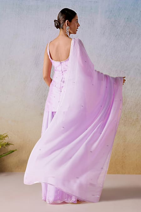 Shop Mirroir Purple Viscose, Organza Sequins, Beads Vine Embroidered Kurta Sharara Set at Aza Fashions Shop_Mirroir_Purple Viscose, Organza Sequins, Beads Vine Embroidered Kurta Sharara Set _at_Aza_Fashions