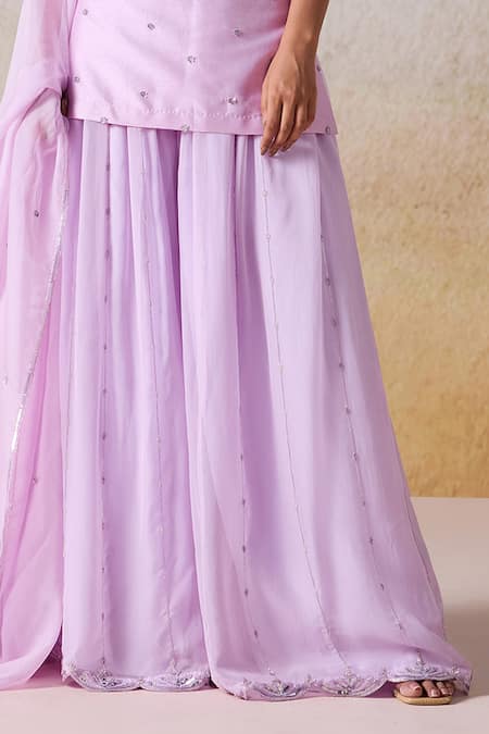 Mirroir Purple Viscose, Organza Sequins, Beads Vine Embroidered Kurta Sharara Set Online at Aza Fashions Mirroir_Purple Viscose, Organza Sequins, Beads Vine Embroidered Kurta Sharara Set _Online_at_Aza_Fashions