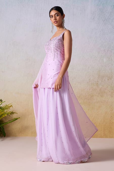 Buy Mirroir Purple Viscose, Organza Sequins, Beads Vine Embroidered Kurta Sharara Set Online at Aza Fashions Buy_Mirroir_Purple Viscose, Organza Sequins, Beads Vine Embroidered Kurta Sharara Set _Online_at_Aza_Fashions