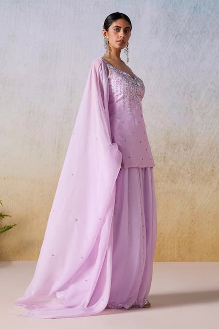 Shop Mirroir Purple Viscose, Organza Sequins, Beads Vine Embroidered Kurta Sharara Set Online at Aza Fashions Shop_Mirroir_Purple Viscose, Organza Sequins, Beads Vine Embroidered Kurta Sharara Set _Online_at_Aza_Fashions