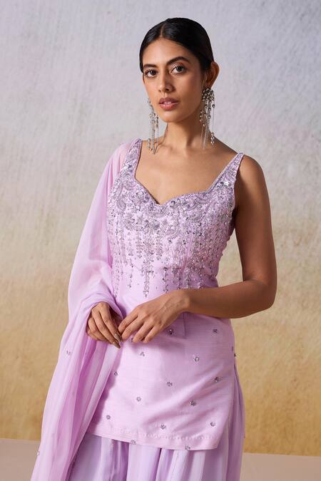 Mirroir Purple Viscose, Organza Sequins, Beads Vine Embroidered Kurta Sharara Set at Aza Fashions Mirroir_Purple Viscose, Organza Sequins, Beads Vine Embroidered Kurta Sharara Set _at_Aza_Fashions
