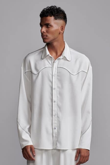 Buy_Dash And Dot_White Tencel Piping Contrast Piped Shirt With Pant _Online_at_Aza_Fashions