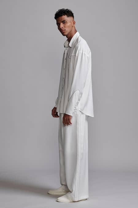 Shop_Dash And Dot_White Tencel Piping Contrast Piped Shirt With Pant _Online_at_Aza_Fashions