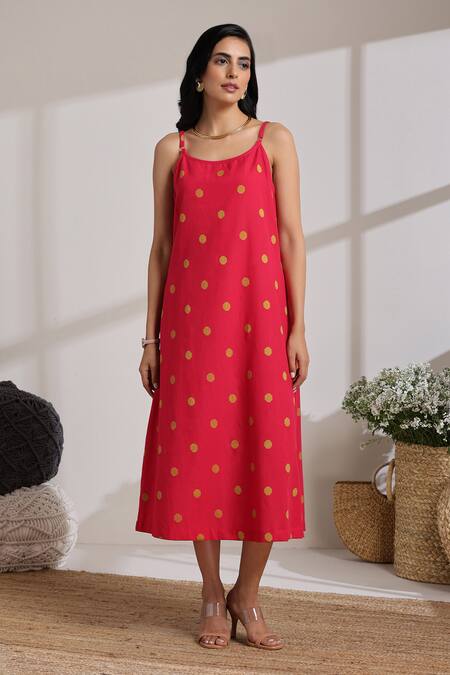 Vasstram_Yellow Cotton, Crepe V-neck Rangeela Textured Tunic Dress _Online_at_Aza_Fashions