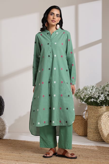 Vasstram Polka Dot High-Low Kurta With Pant 