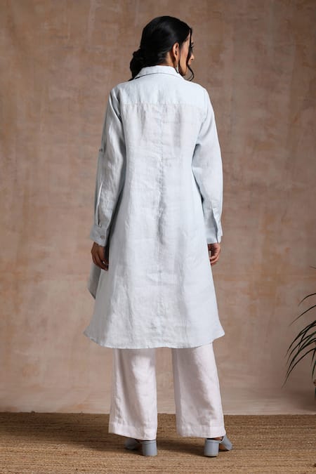 Shop_Vasstram_Blue Linen Solid High-low Tunic _at_Aza_Fashions