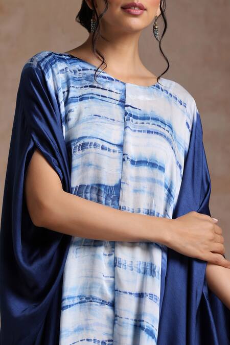 Shop_Vasstram_Blue Satin Round Neck Shibori Draped Tunic With Flared Pant _Online_at_Aza_Fashions
