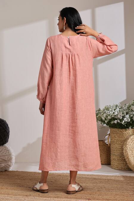 Vasstram Peach Linen Solid Round Lily Dress  2