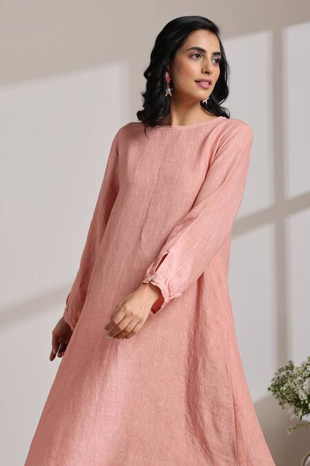 Vasstram Peach Linen Solid Round Lily Dress  5