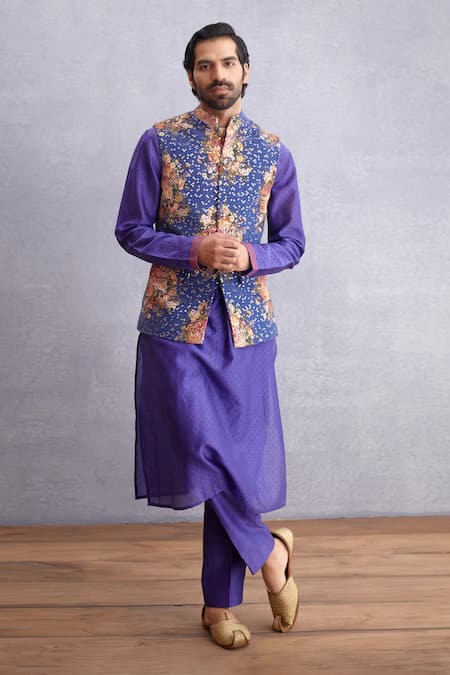 Buy_Torani_Purple Handwoven Chanderi, Pure Cotton Jamuni Qasiba Sitara Bundi And Kurta Set 