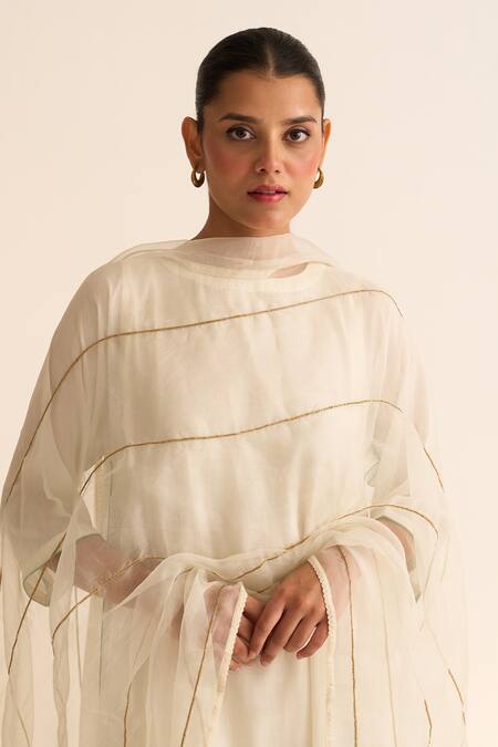 Shop_Dot_Ivory Organza Tassels, Embroidery Jhoomar Hand Dupatta _Online_at_Aza_Fashions