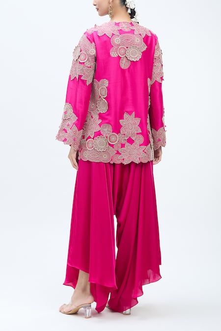 Minaxi Dadoo Embroidered Short Kurta Draped Pant Set 