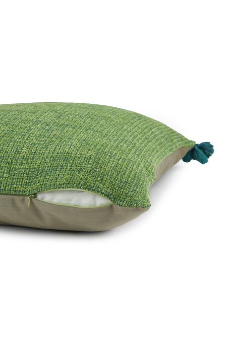 Onset Homes_Green Front 51% Linen, 49% Viscose Ananya Handwoven Cushion - Set Of 2_Online_at_Aza_Fashions