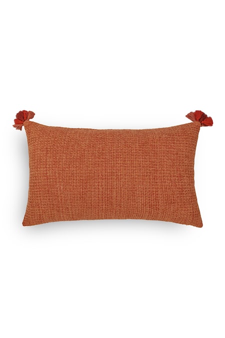 Onset Homes Orange Front 51% Linen Ananya Textured Cushion Cover - Set Of 2 