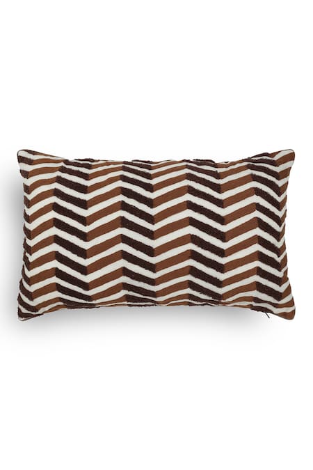Onset Homes_Brown 10% Viscose, 86% Linen, 4% Lahar Zig Zag Woven Cushion Cover - Set Of 2_Online_at_Aza_Fashions