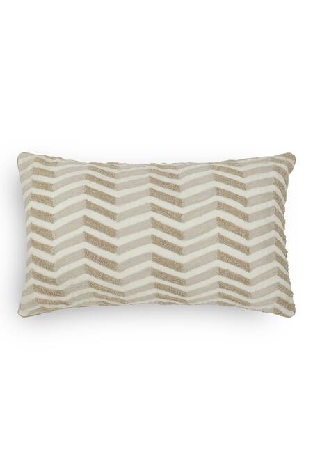 Onset Homes_Cream 10% Viscose, 86% Linen, Lahar Chevron Embroidered Cushion Cover - Set Of 2_Online_at_Aza_Fashions