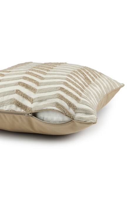Buy_Onset Homes_Cream 10% Viscose, 86% Linen, Lahar Chevron Embroidered Cushion Cover - Set Of 2_Online_at_Aza_Fashions