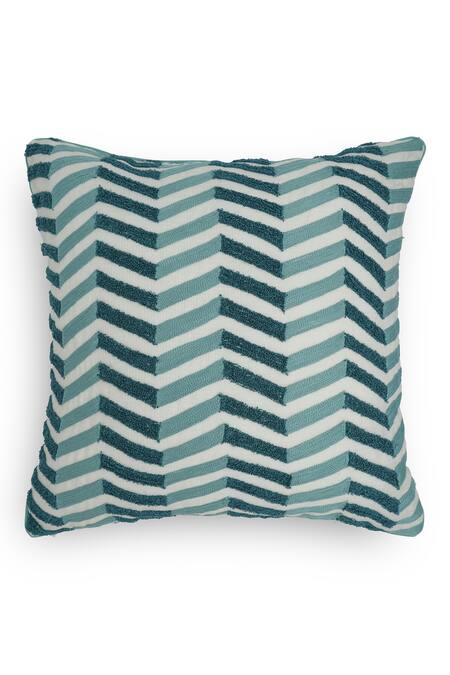 Onset Homes Green 10% Viscose, 86% Lahar Chevron Hand Embroidered Cushion Cover - Set Of 2 Online at Aza Fashions Onset Homes_Green 10% Viscose, 86% Lahar Chevron Hand Embroidered Cushion Cover - Set Of 2_Online_at_Aza_Fashions