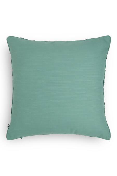 Shop Onset Homes Green 10% Viscose, 86% Lahar Chevron Hand Embroidered Cushion Cover - Set Of 2 at Aza Fashions Shop_Onset Homes_Green 10% Viscose, 86% Lahar Chevron Hand Embroidered Cushion Cover - Set Of 2_at_Aza_Fashions