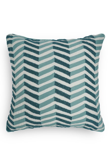 Onset Homes Green 86% Linen Lahar Chevron Pattern Cushion Cover - Set Of 2 