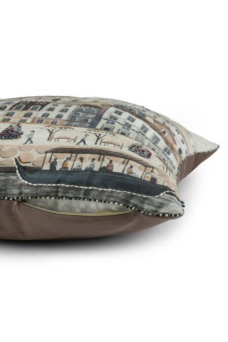 Buy_Onset Homes_Off White Front 55% Linen, 45% Nagari Cityscape Print Cushion Cover - Set 2_Online_at_Aza_Fashions