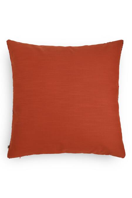 Shop Onset Homes Orange Front 55% Linen, 45% Nagari Building Pattern Cushion Cover - Set Of 2 at Aza Fashions Shop_Onset Homes_Orange Front 55% Linen, 45% Nagari Building Pattern Cushion Cover - Set Of 2_at_Aza_Fashions