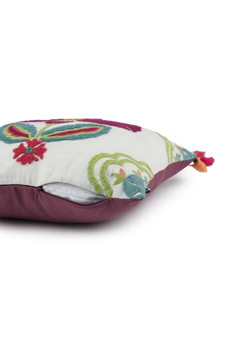 Onset Homes_Purple 10% Viscose, 86% Saubhagya Thread Embroidered Cushion Cover - Set Of 2_Online_at_Aza_Fashions