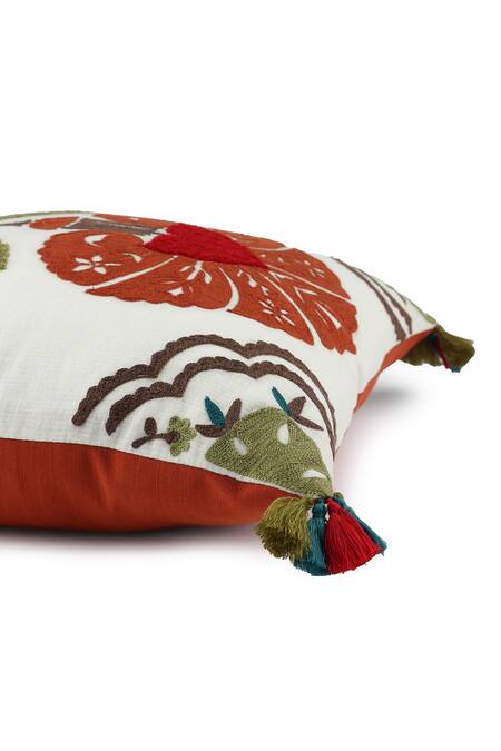 Buy_Onset Homes_Orange 10% Viscose, 86% Saubhagya Floral Embroidered Cushion Cover - Set Of 2_Online_at_Aza_Fashions