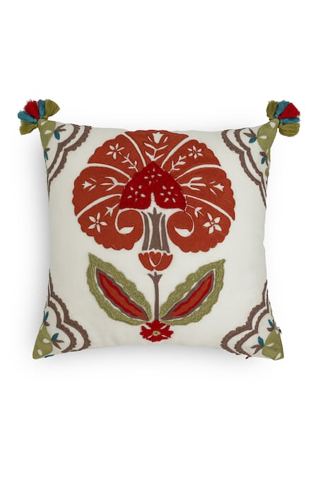 Onset Homes Saubhagya Floral Embroidered Cushion Cover - Set of 2 