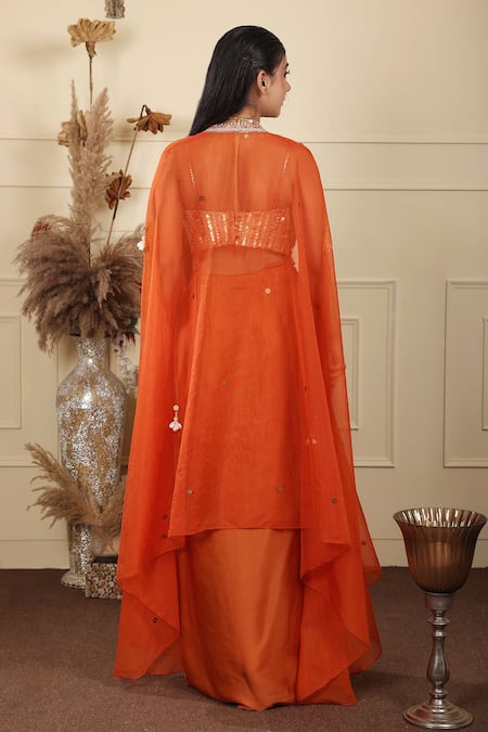 Lasha Zari & Thread Vine Embroidered Cape Draped Skirt Set 