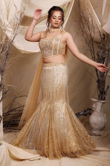 Shop Lasha Gold Satin, Tulle Cut Work, Sequins, Embroidery Astron Dust Lehenga Set Online at Aza Fashions Shop_Lasha_Gold Satin, Tulle Cut Work, Sequins, Embroidery Astron Dust Lehenga Set _Online_at_Aza_Fashions
