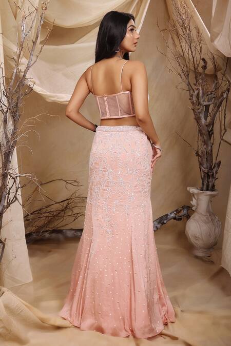 Lasha_Pink Organza, Crepe Pearls, Sequins, Crystals Florence Embroidered Lehenga Set _Online_at_Aza_Fashions