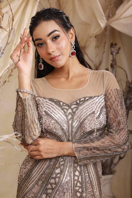 Shop_Lasha_Ivory Tulle, Lycra Crystals, Beads Open Neck Ophelia Swerve Embroidered Gown _Online_at_Aza_Fashions