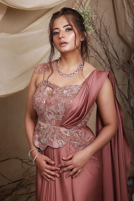 Buy_Lasha_Pink Tulle, Satin Beads, Sequins Lily Bloom Embroidered Draped Saree Gown _Online_at_Aza_Fashions