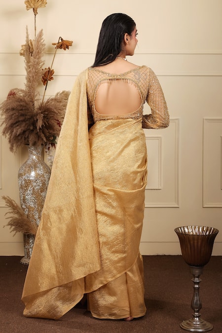 Lasha Crushed Tissue Saree With Flora Embroidered Saree 