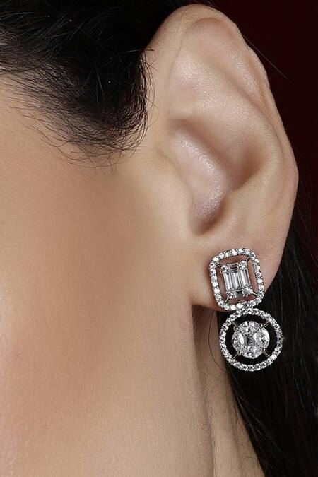 Dugran By Dugristyle_Silver Plated Crystals, Diamonds Rosi Geometric Drop Earrings _at_Aza_Fashions