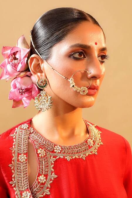 Buy MAISARA JEWELRY Gold Plated Pearls, Stones Kundan Nath Online at Aza Fashions Buy_MAISARA JEWELRY_Gold Plated Pearls, Stones Kundan Nath _Online_at_Aza_Fashions