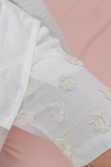 Runit Gupta_White Linen Cotton Embroidery Rope And Dori & Motif Shorts _Online_at_Aza_Fashions