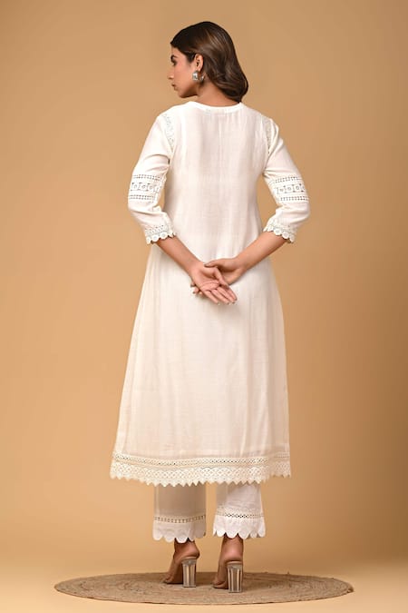 Gulabik Jaipur Chanderi Floral Cutwork Kurta With Pant 