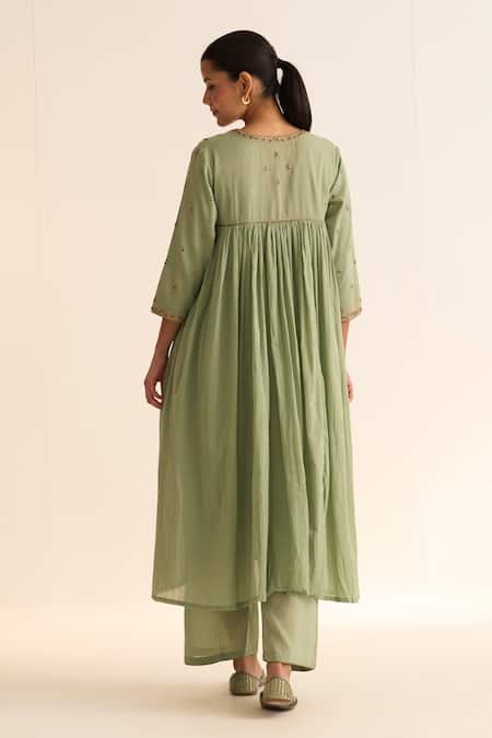 Dot Chinar Embroidered Yoke Anarkali & Pant Set 