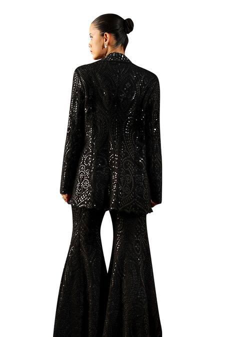 Buy Twenty Nine Black Georgette Mirrors Abstract Embroidered Blazer Buy_Twenty Nine_Black Georgette Mirrors Abstract Embroidered Blazer