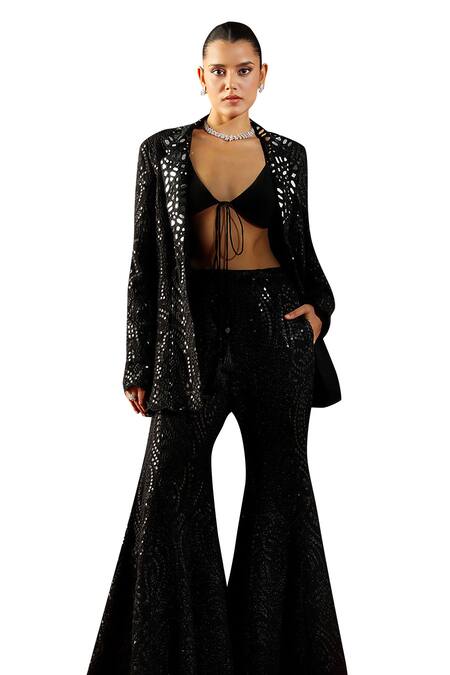 Shop Twenty Nine Black Georgette Mirrors Abstract Embroidered Blazer Shop_Twenty Nine_Black Georgette Mirrors Abstract Embroidered Blazer