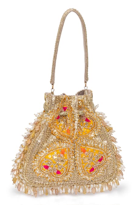 Beau Monde Gold Bead And Sequin Patchwork Potli Bag 