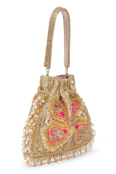 Beau Monde_Gold Bead And Sequin Embellished Potli Bag _Online_at_Aza_Fashions