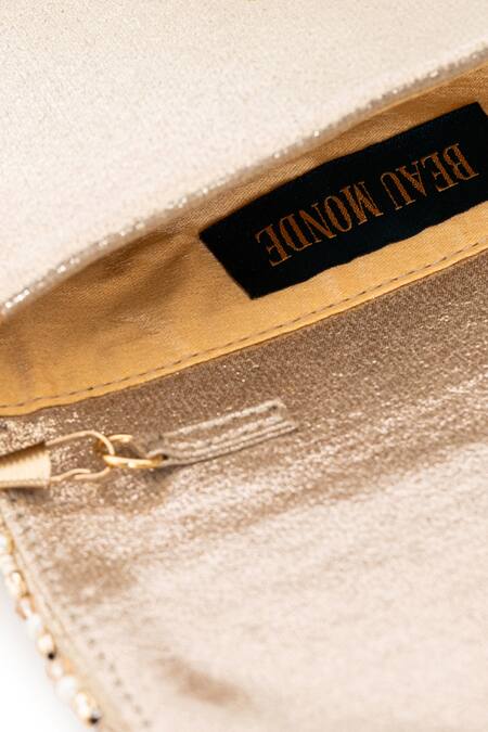 Shop_Beau Monde_Gold Pearl Bead Embellished Clutch _Online_at_Aza_Fashions