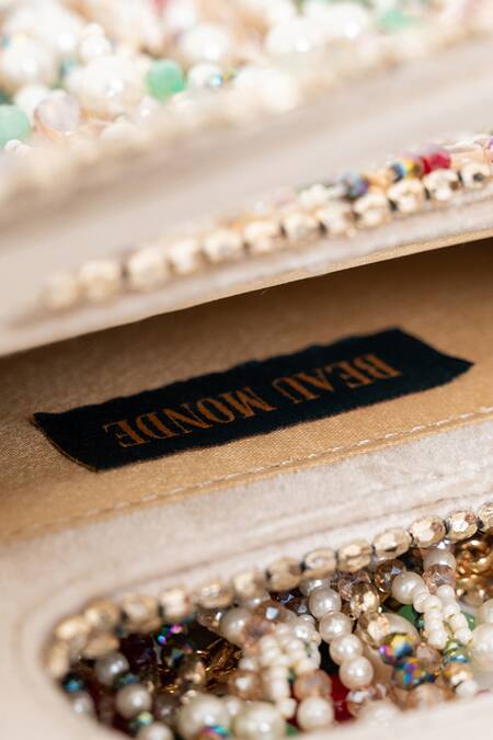 Shop_Beau Monde_Red Pearl Embellished Clutch _Online_at_Aza_Fashions